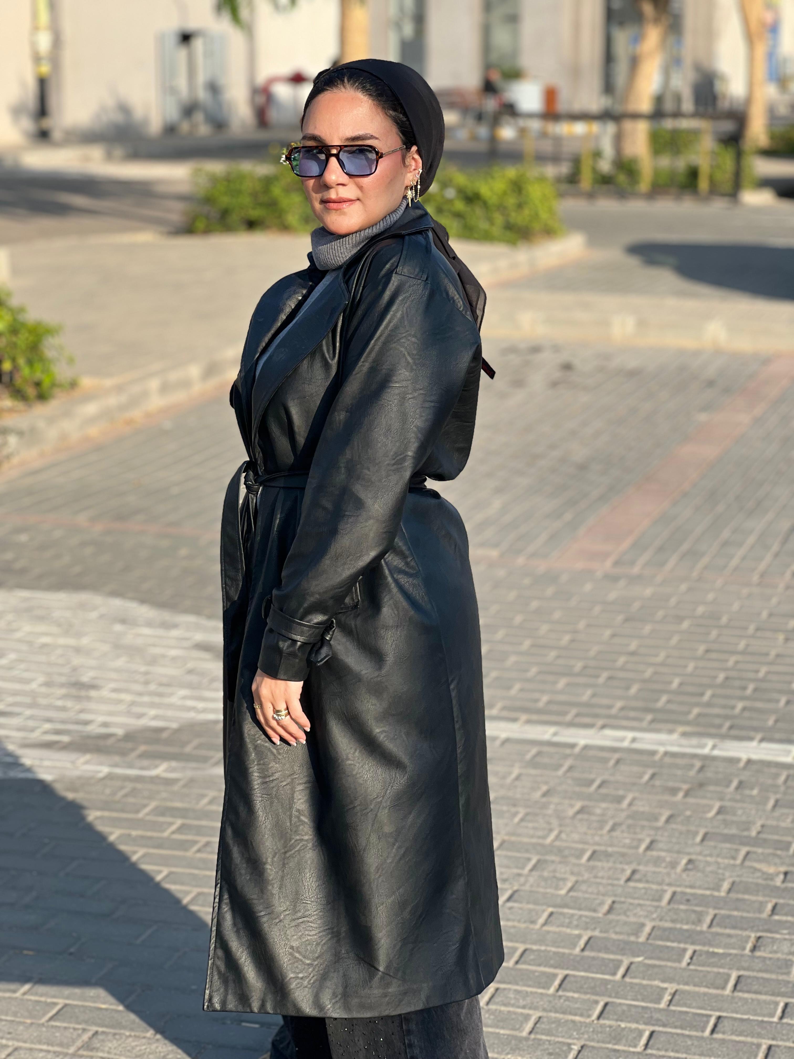 Trendy leather trench coat