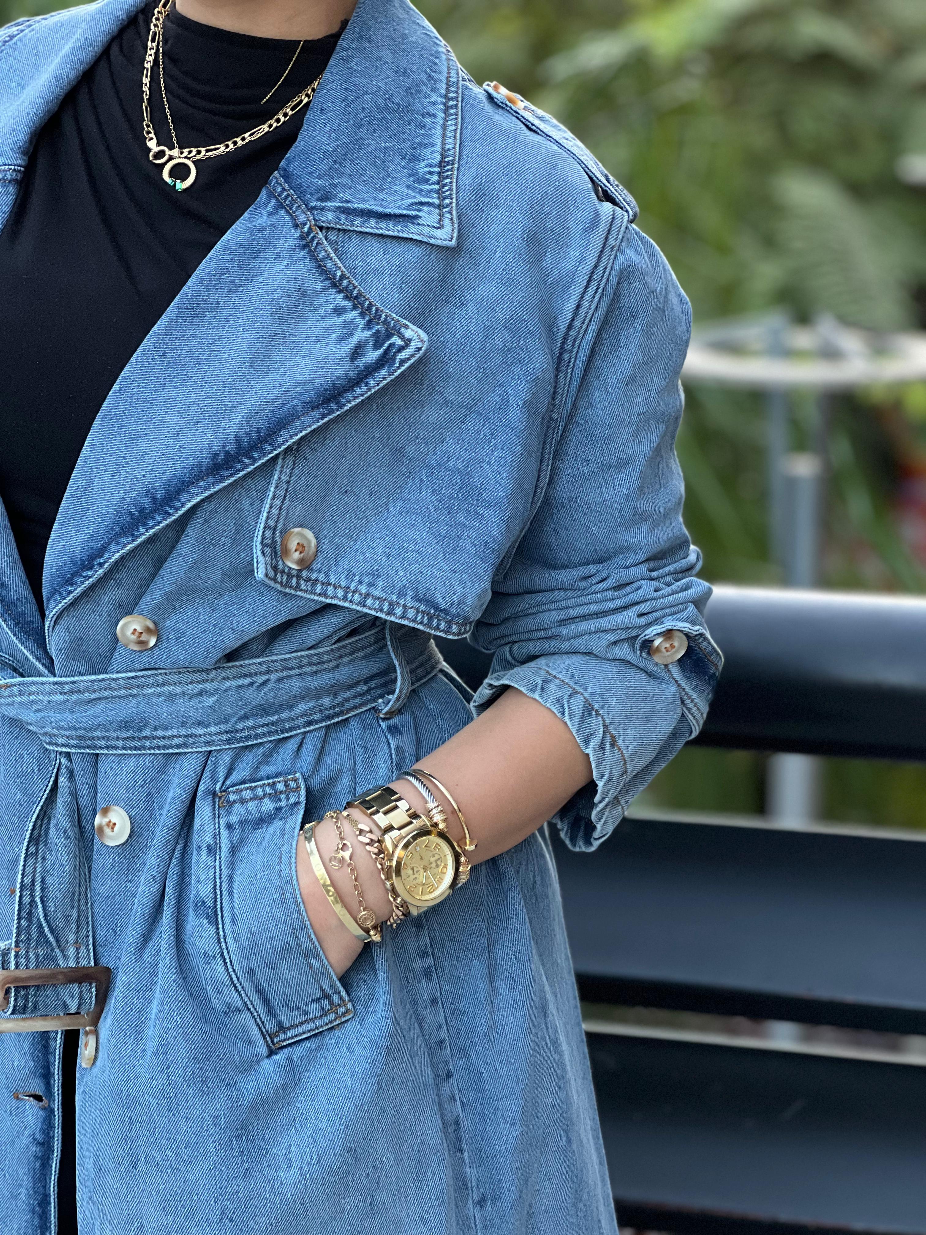 Denim trench coat