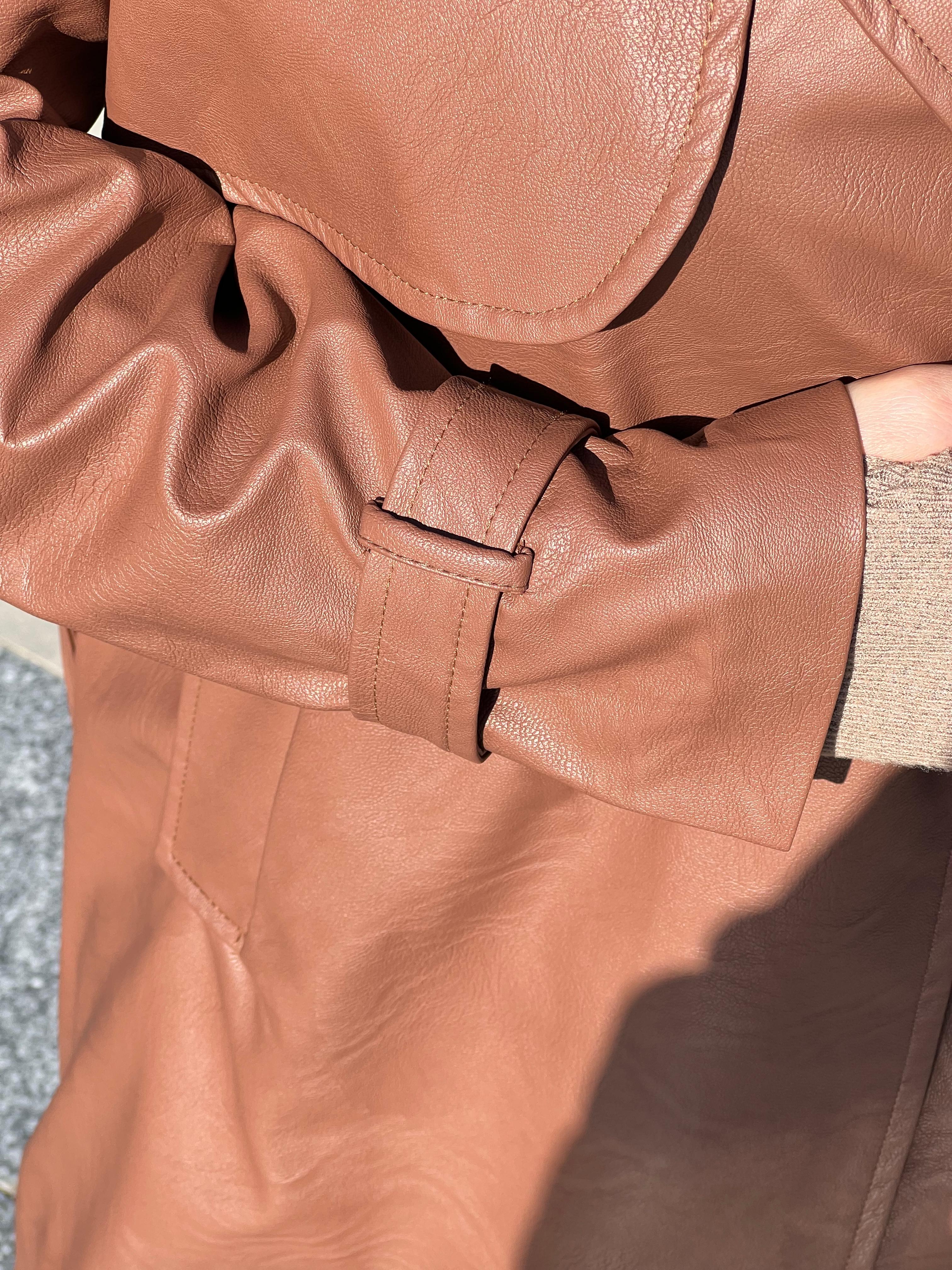 Trendy leather trench coat