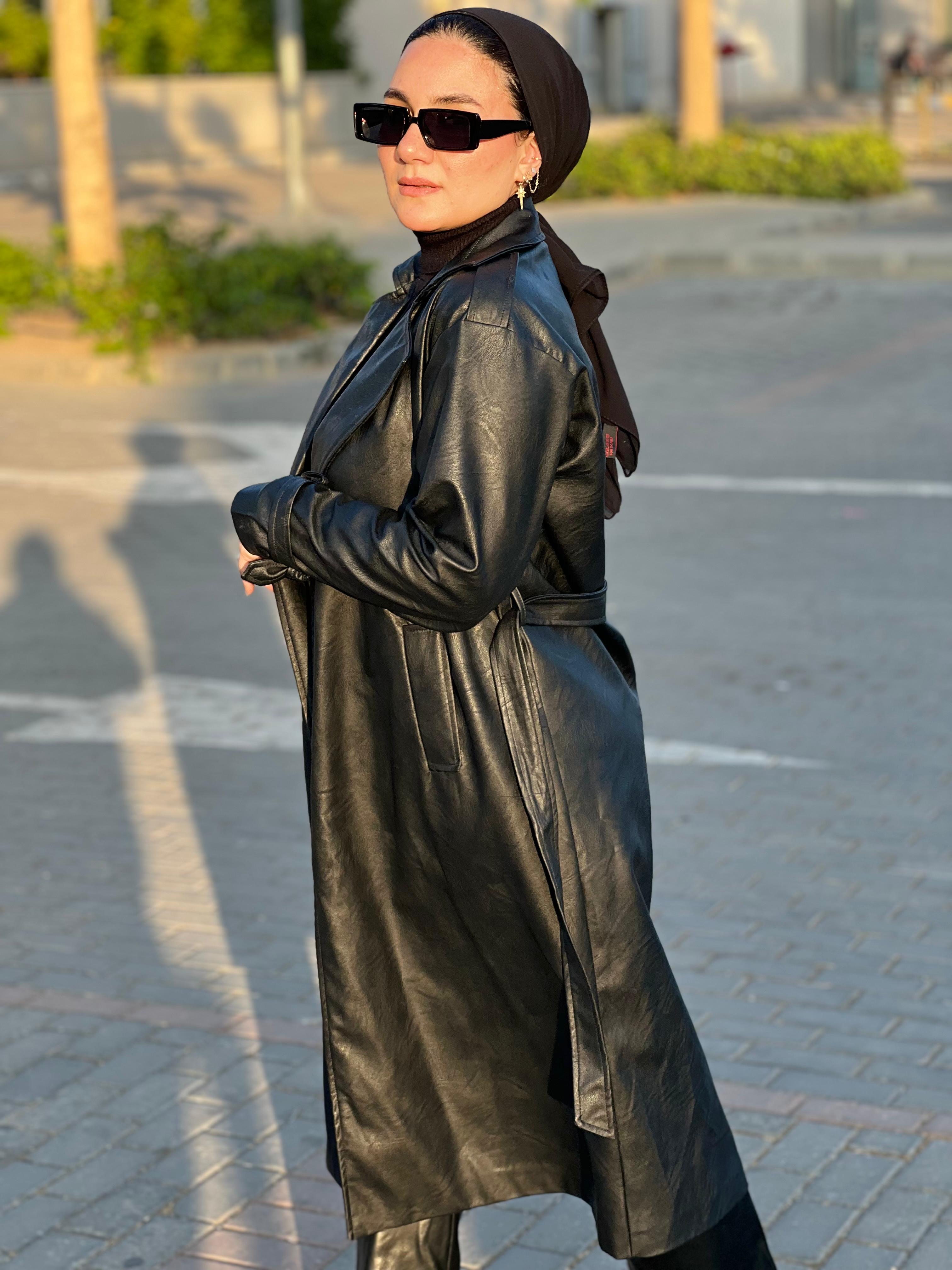 Trendy leather trench coat