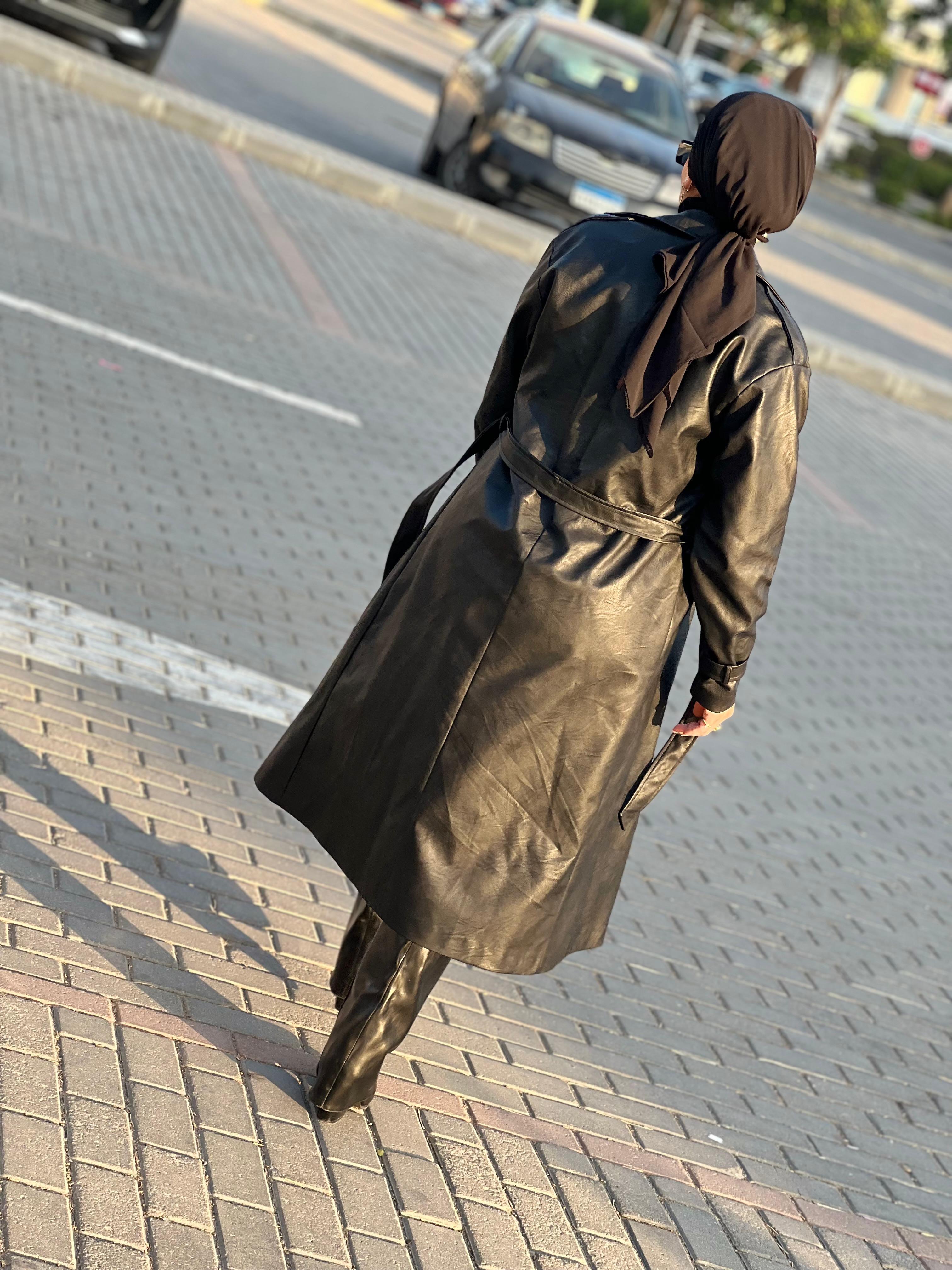 Trendy leather trench coat