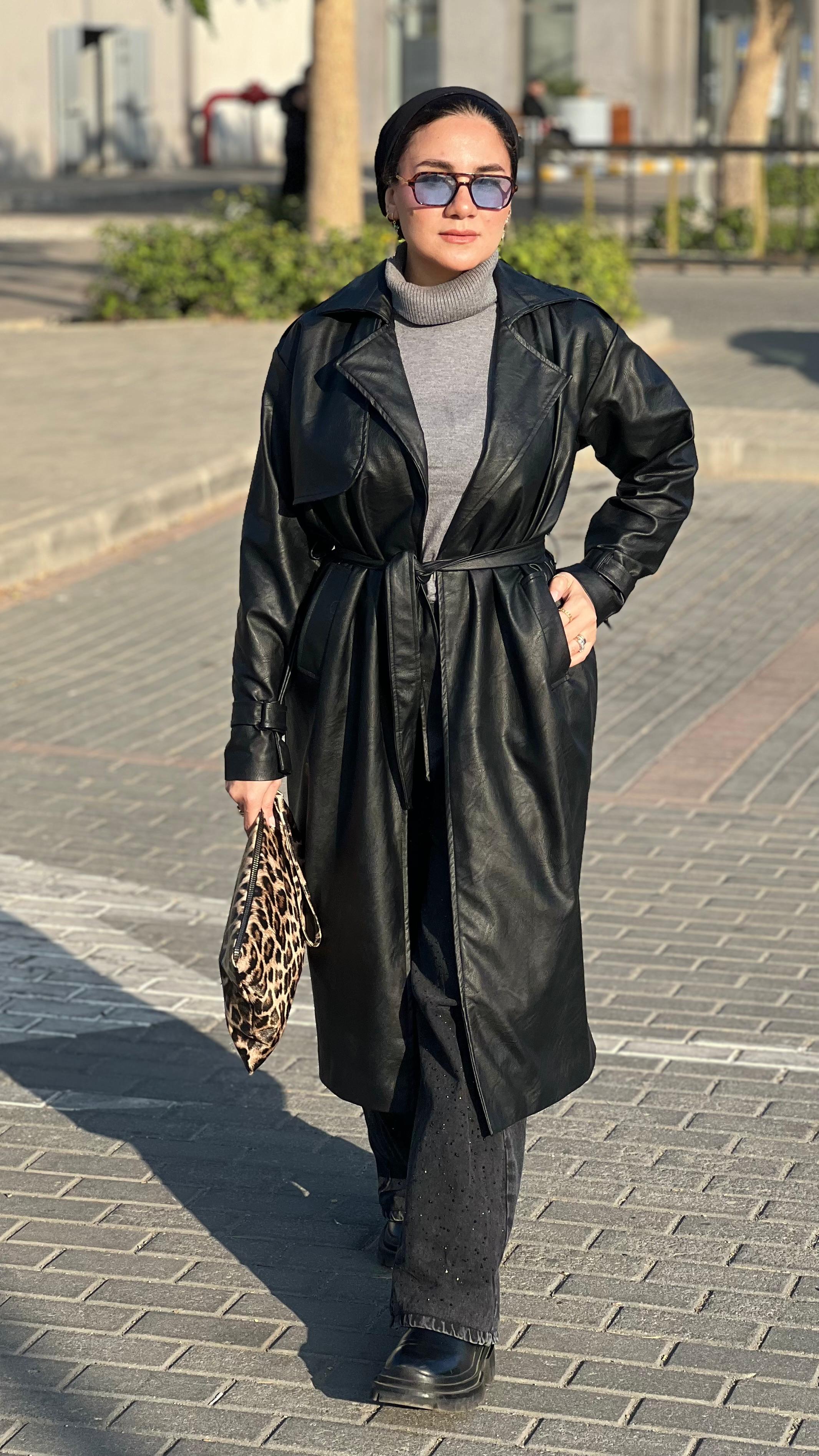 Trendy leather trench coat